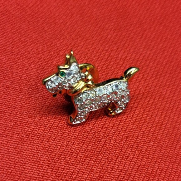 Swarovski Scotty Dog Pave Crystal Green Eye Scottish Terrier Pin Tie Tack Lapel - Picture 9 of 12